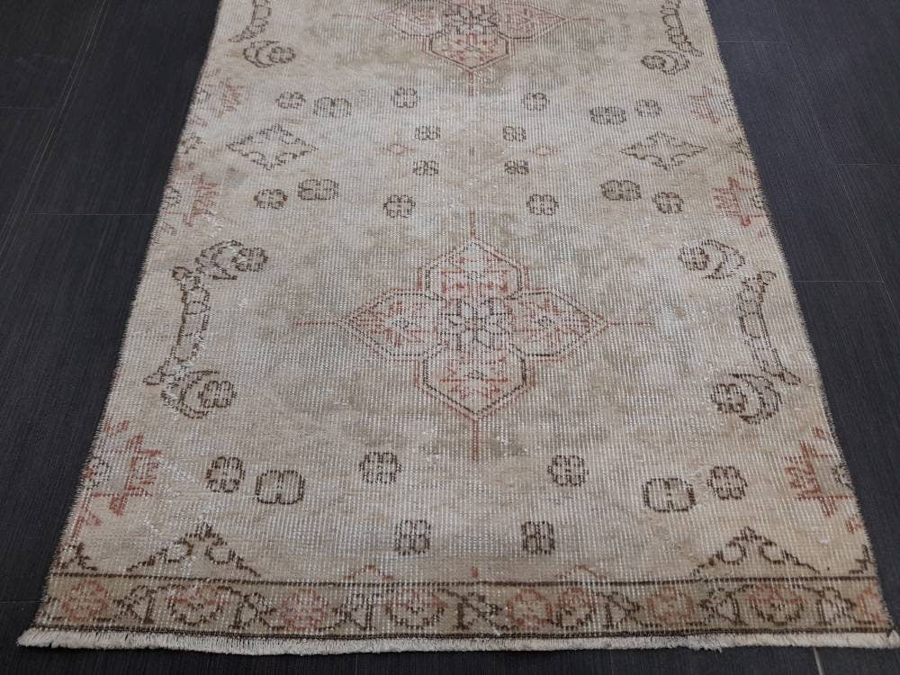 Neutral Vintage Runner Rug 2.7 x 8.5 Muted Turkish Runner Rug Distressed Runner Rug Hallway Runner Rug Kitchen Runner Rug Hallway Runner