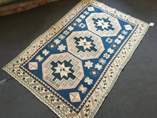 4x6.5 feet handmade muted blue large kitchen rug, turkish vintage bedroom rug, living room floor medium pink rug, oriental anatolian rugs