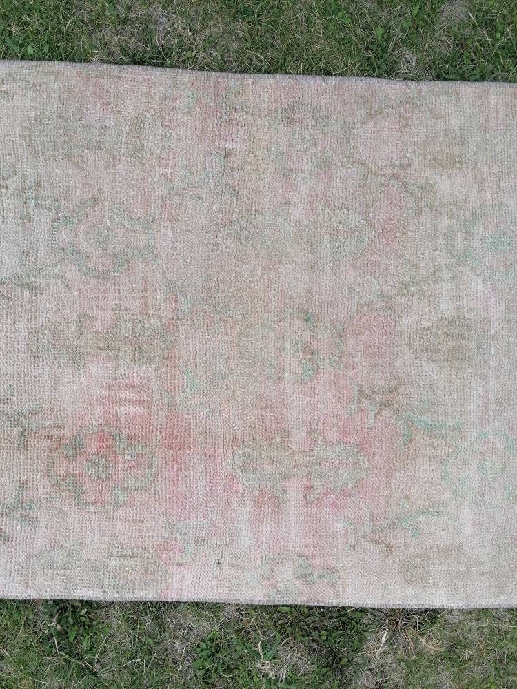 Pastel hallway wool runner rug, muted handmade runner rug 2'7x9'4 bohemian rug, vintage oushak runner, turkish runner rug