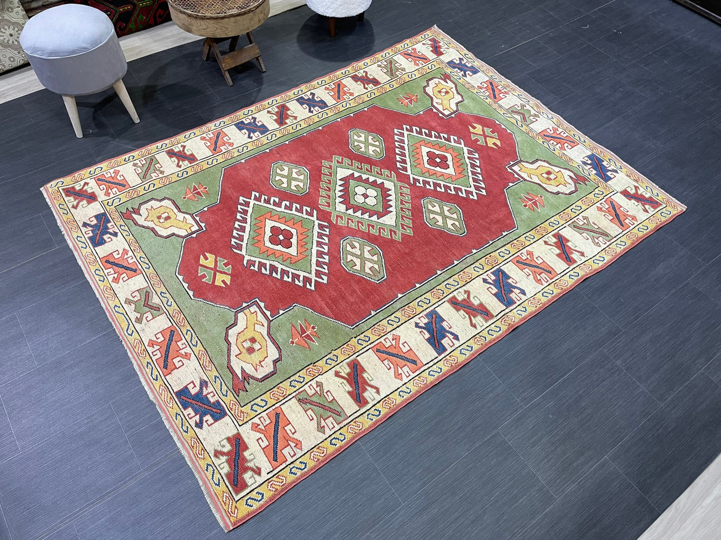 Vintage Turkish Rug, Vintage Persian 5.2 x 7 Rug, Wool Rug Wool Oushak Rug, Handmade Rugs, Hand Knotted Rug