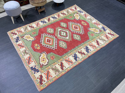 Vintage Turkish Rug, Vintage Persian 5.2 x 7 Rug, Wool Rug Wool Oushak Rug, Handmade Rugs, Hand Knotted Rug