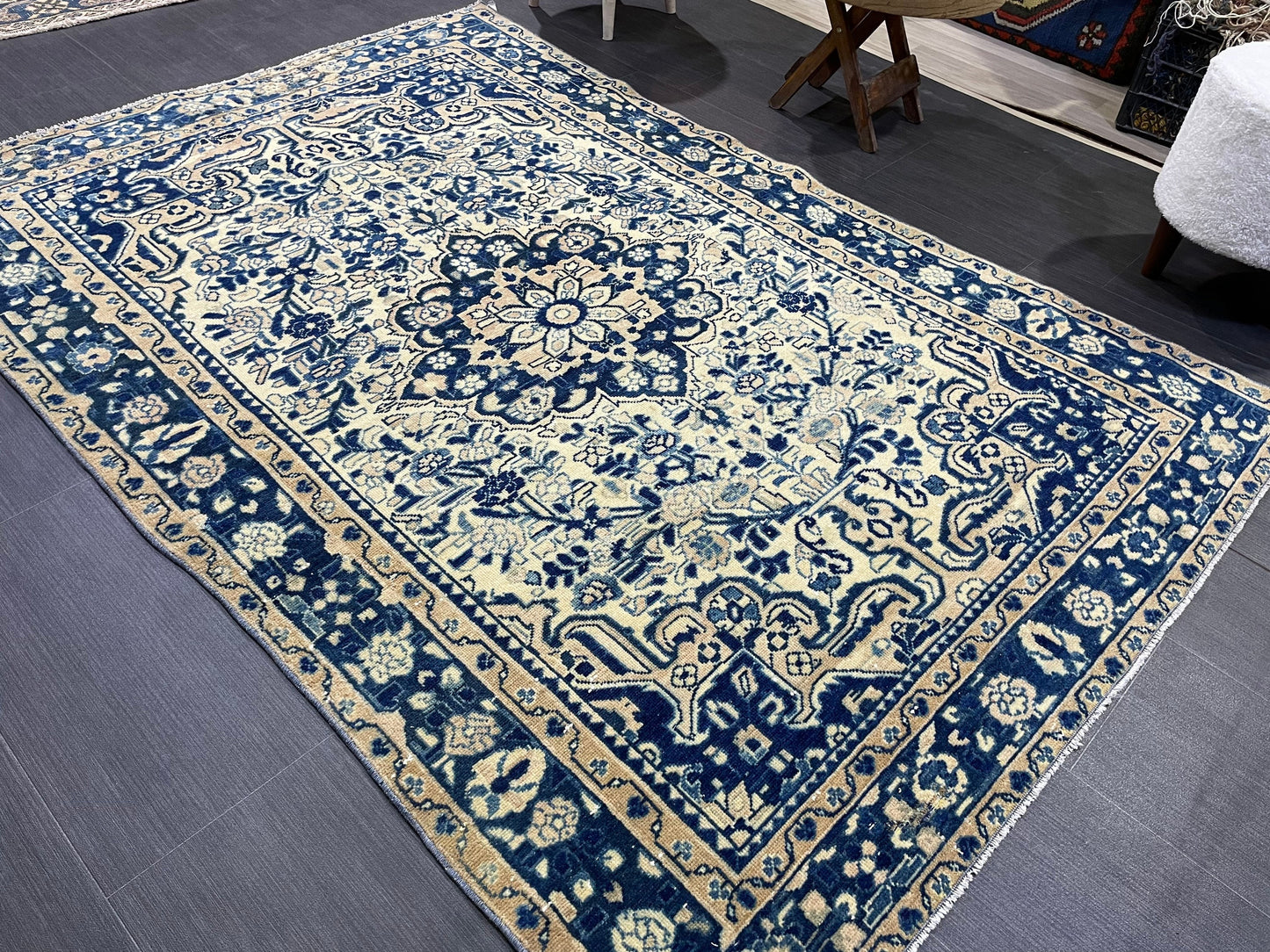 Persian Rug, Vintage 4.5 x 6.5 Rug, Navy Hand Knotted Rug, HANDMADE Rug, Vintage Turkish Rug, Oushak Rug, Oriental Rug, Wool Rug