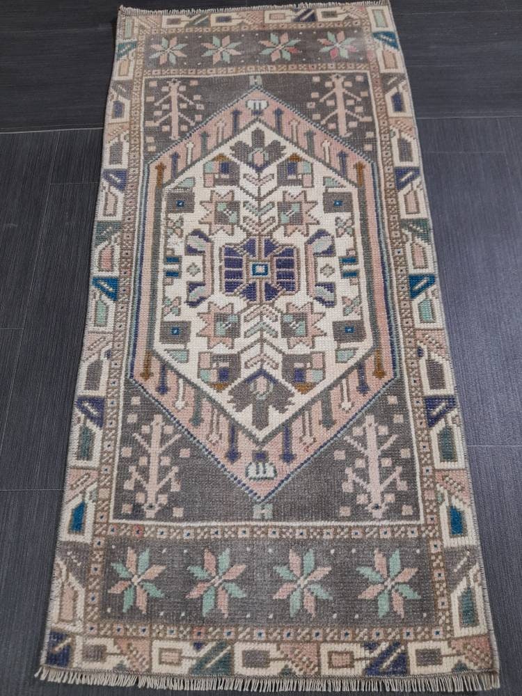 Vintage Turkish Rug Small Area Vintage Rug 1.8 x 3.7 Oushak Rug Vintage Mini Rug Hand Knotted Rug, Vintage Oriental Rug Kitchen Rug door mat