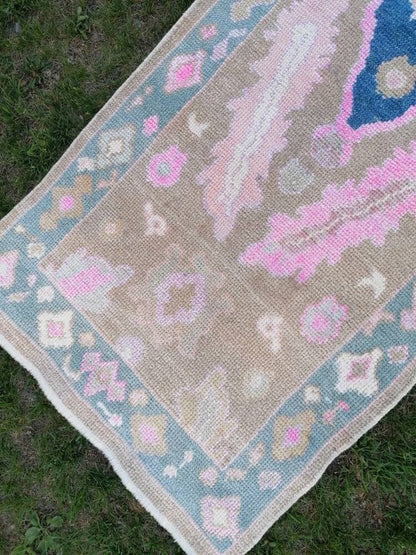 3x8'5 oushak turkish wool runner rug, new production oushak handmade rug, living room rug, bohemian rug