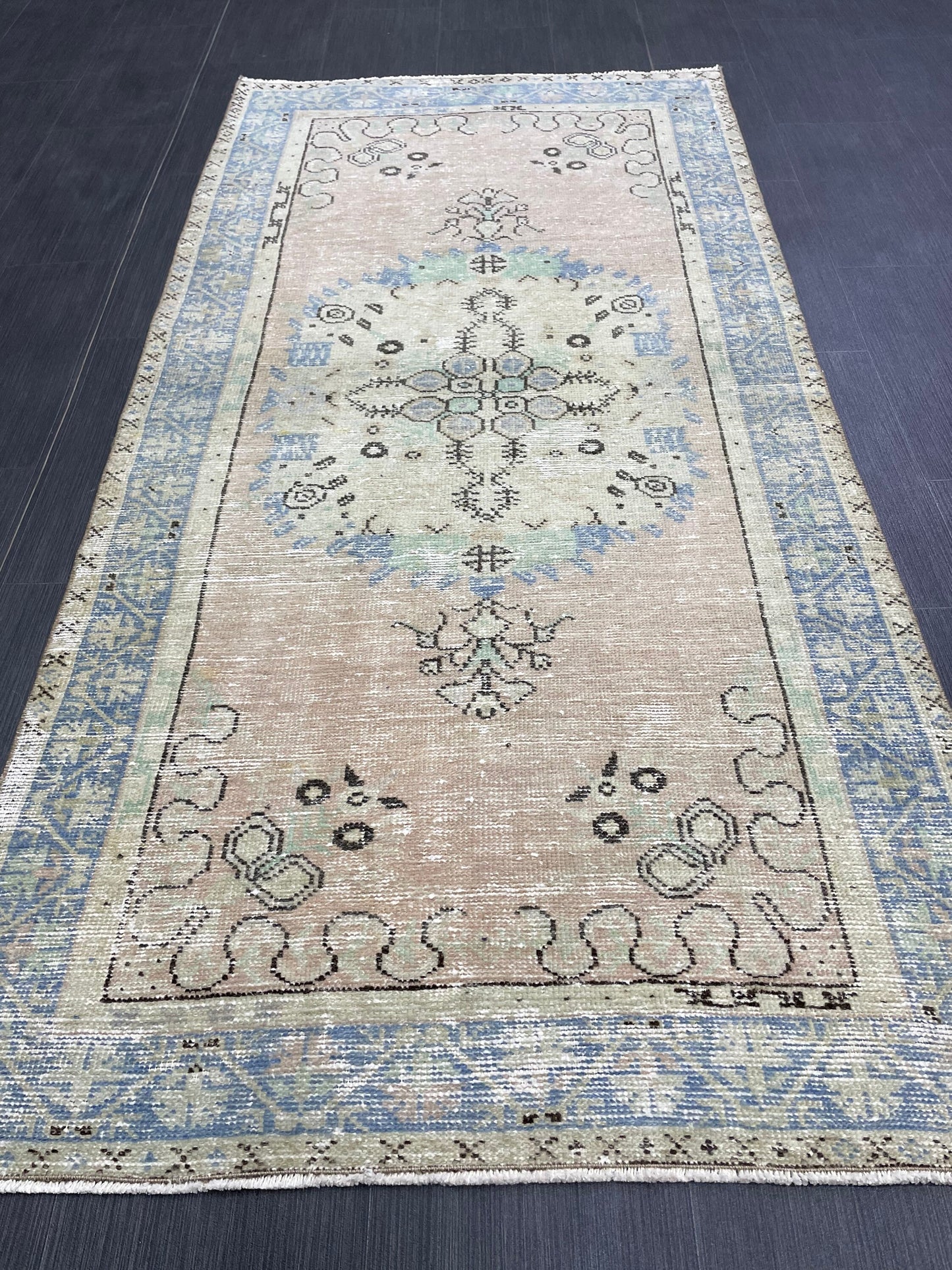 Vintage Rug TURKISH Rug Vintage 3.2 x 6.6 Oushak Rugs Muted Rug Turkish Oushak Rug, Vintage Oushak Rug Wool Rug