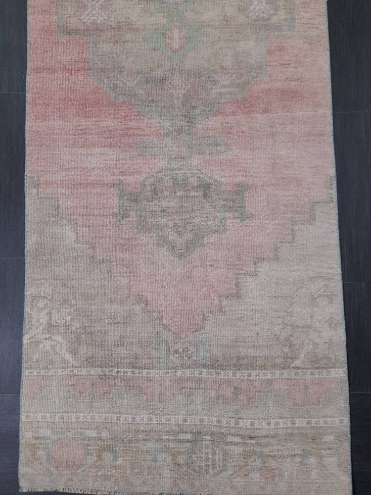 Muted Vintage Oriental Runner Rug 3 x 10.8 Turkish Runner Rug muted Vintage Runner Rug Hallway Runner Rug Kitchen Runner Rug Wool Runner Rug