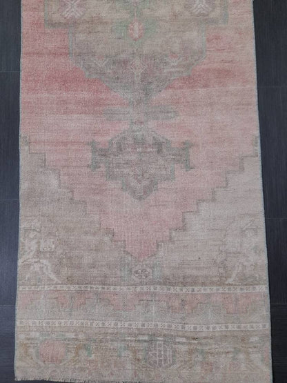 Muted Vintage Oriental Runner Rug 3 x 10.8 Turkish Runner Rug muted Vintage Runner Rug Hallway Runner Rug Kitchen Runner Rug Wool Runner Rug