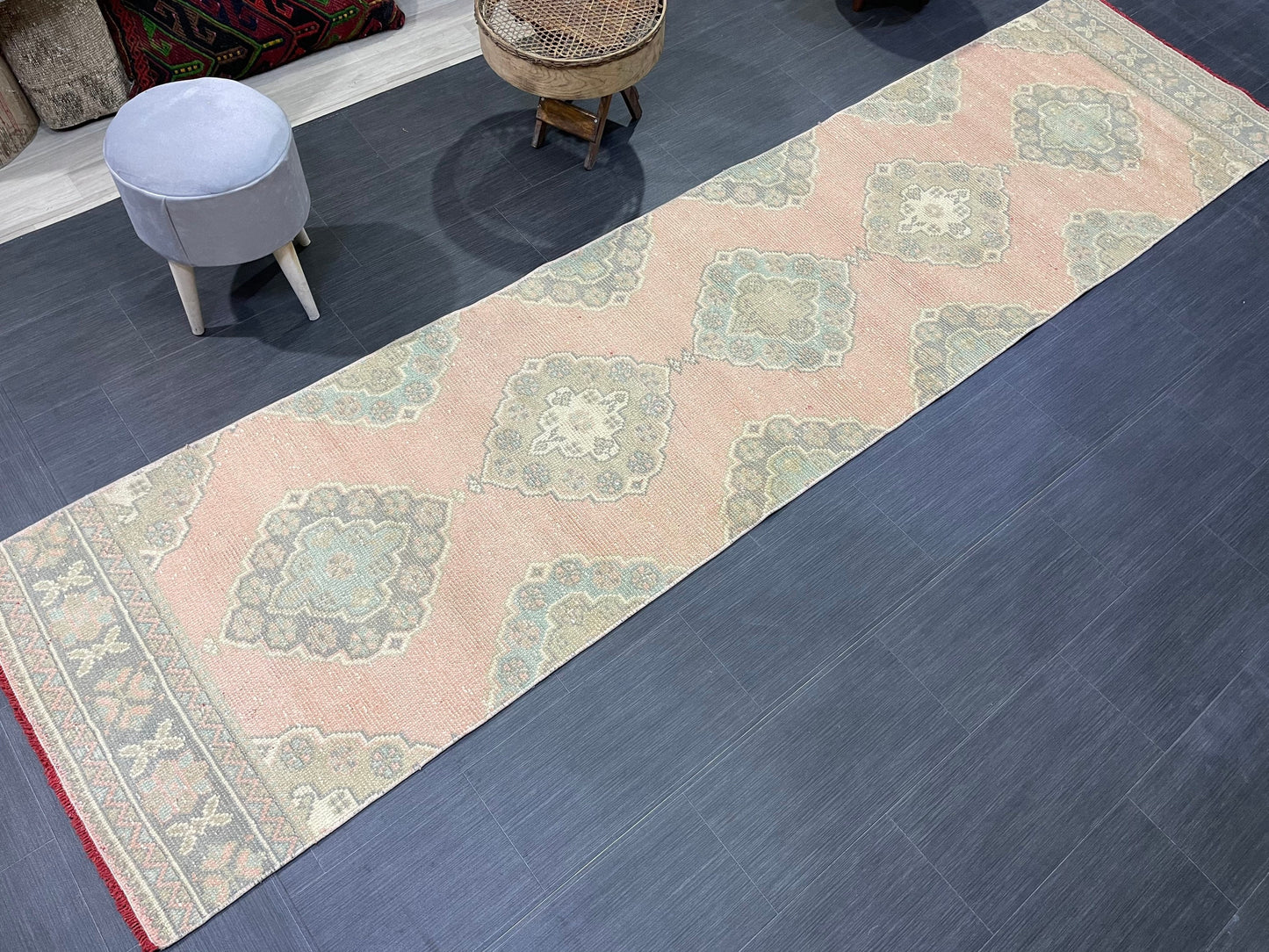 Muted Oushak Runner Rug, Turkish Runner 2.9 x 11.5 Rug Vintage Runner Rug Hallway Runner Rug Kitchen Runner Rug Wool Runner Handmade Runner