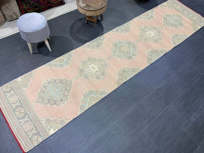 Muted Oushak Runner Rug, Turkish Runner 2.9 x 11.5 Rug Vintage Runner Rug Hallway Runner Rug Kitchen Runner Rug Wool Runner Handmade Runner