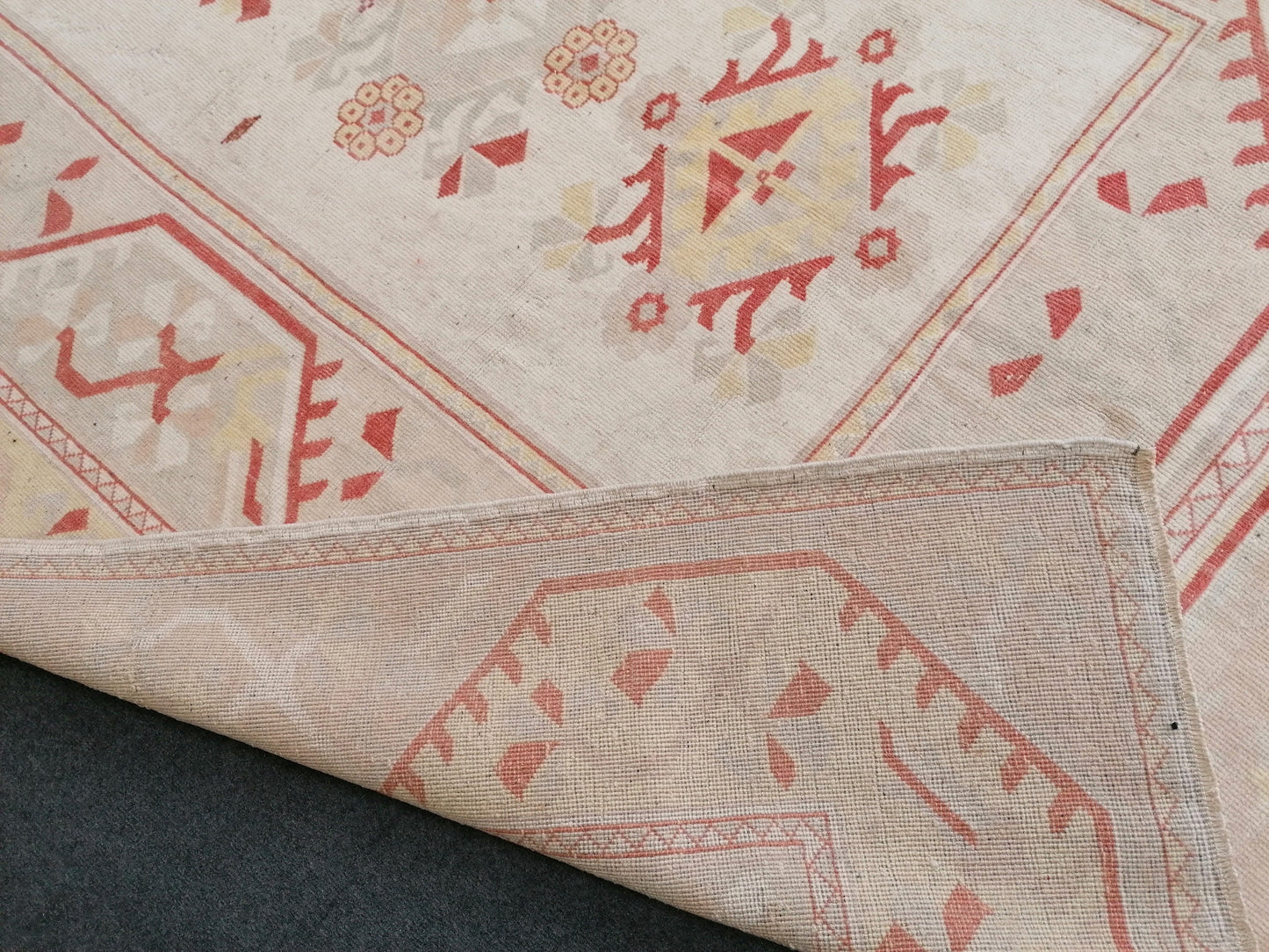 6.6 x 10.5 Muted soft colors rug , faded oushak rug, pastel turkish rug, rustic tribal rug retro style rug