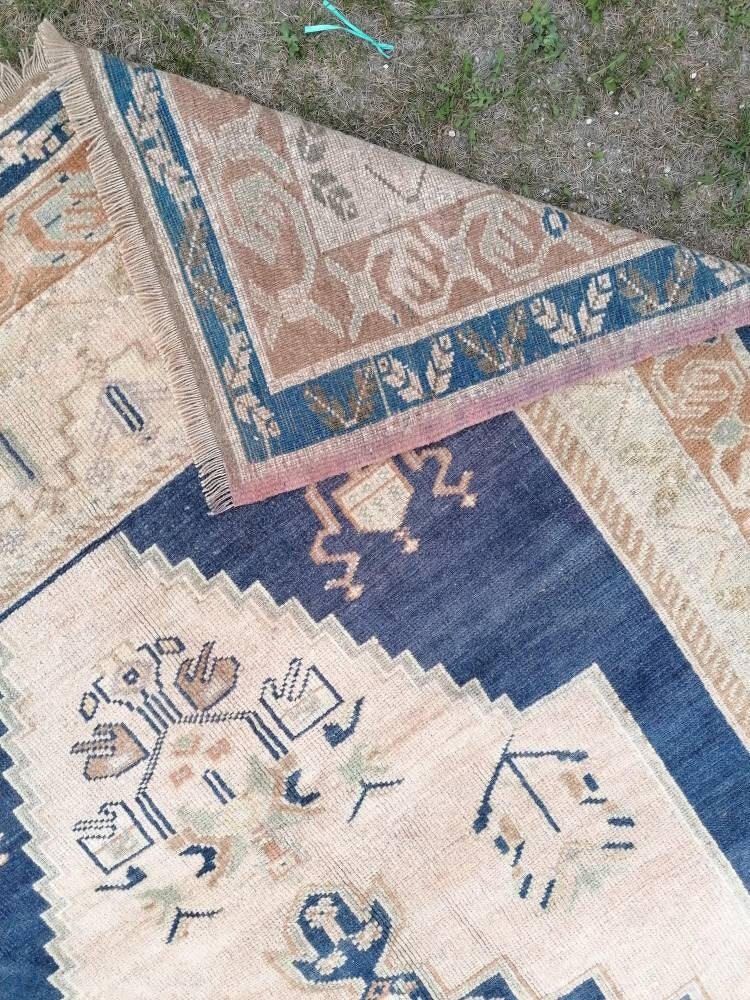 5'6x10 blue vintage rug, oushak wool rug , large anatolian rug,unique hand made