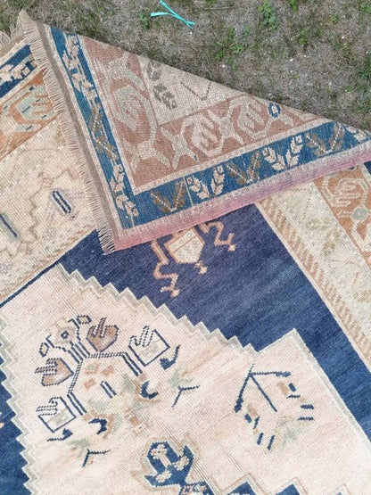 5'6x10 blue vintage rug, oushak wool rug , large anatolian rug,unique hand made