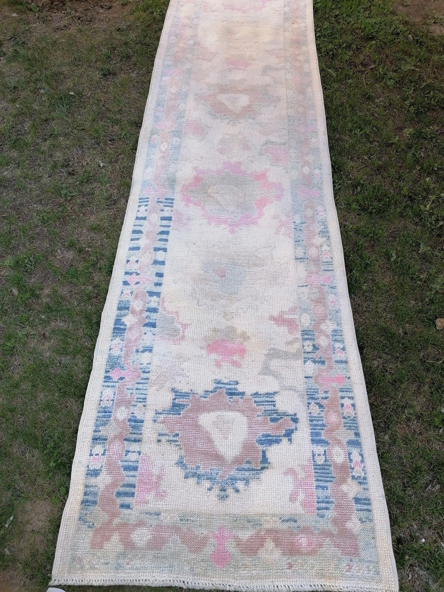 Turkish muted oushak runner rug 3x16'9 new production oushak runner rug, hallway oushak hand made wool rug