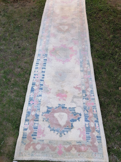 Turkish muted oushak runner rug 3x16'9 new production oushak runner rug, hallway oushak hand made wool rug