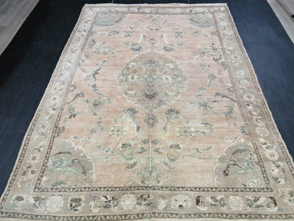 Vintage RUG, 6 x 8.3 TURKISH Oushak Rug, Vintage Handmade Rug,   Wool Hand Knotted Oriental Rug, Hand Made Rug, Quality Turkish Rug