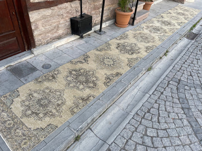 Muted Extra Long Handmade Runner Rug 2.7 x 23.5 Long TURKISH Runner Rug Vintage Runner Rug Staircase Runner Hand Knotted Runner