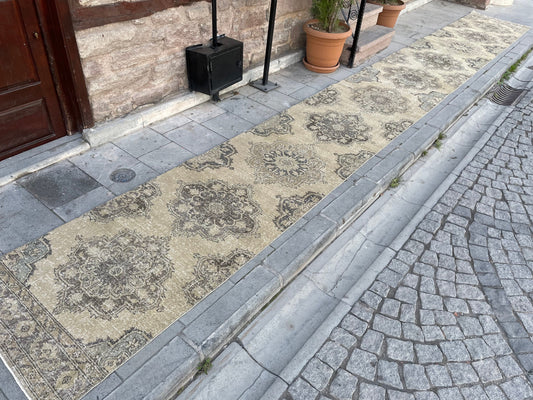 Muted Extra Long Handmade Runner Rug 2.7 x 23.5 Long TURKISH Runner Rug Vintage Runner Rug Staircase Runner Hand Knotted Runner