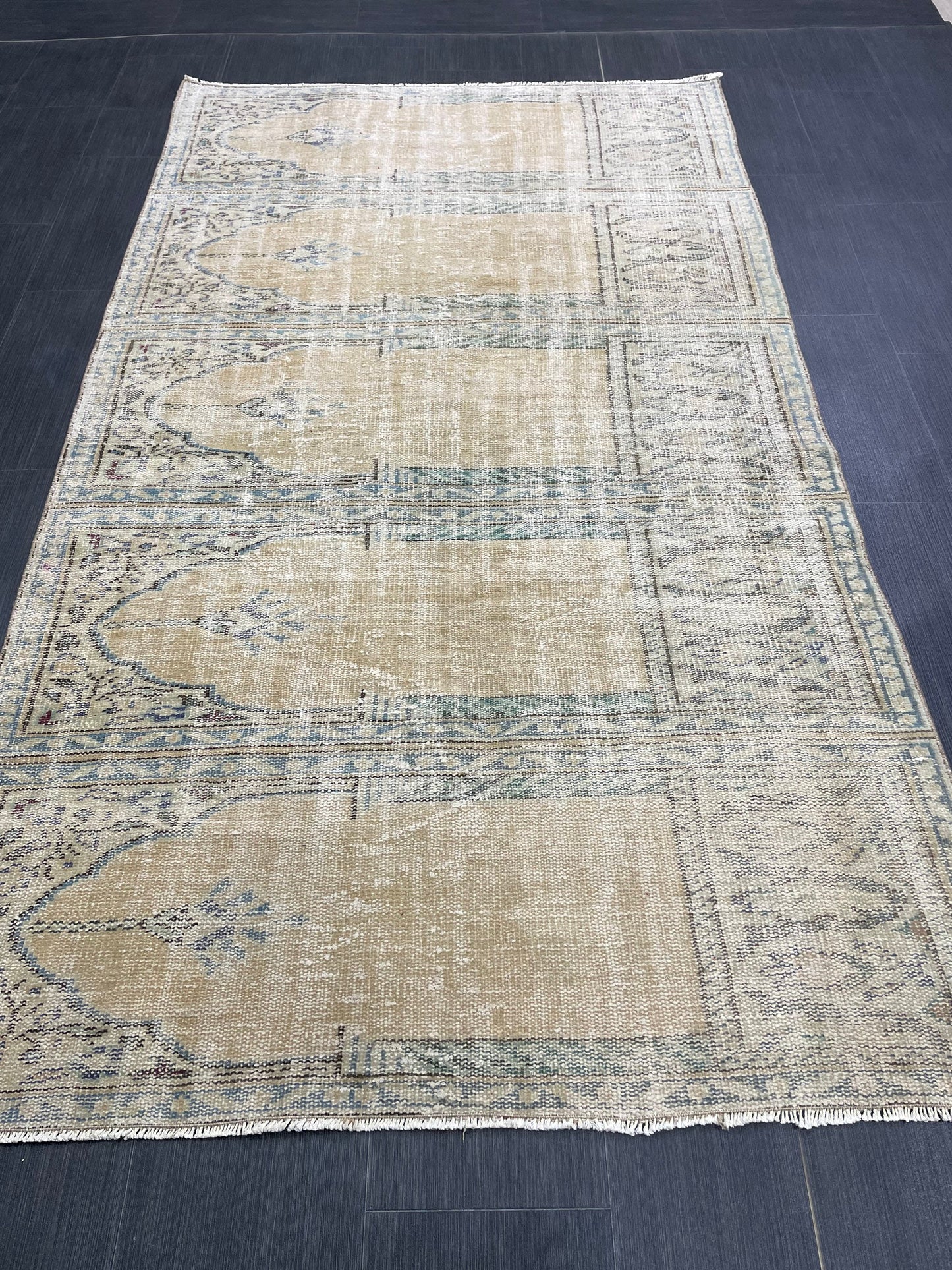 Oriental RUG TURKISH Rug 4.3 x 7.6 Vintage Oushak Rug Vintage Persian Rug Wool Meditation Rug Handmade Rugs Vintage Prayer Rug