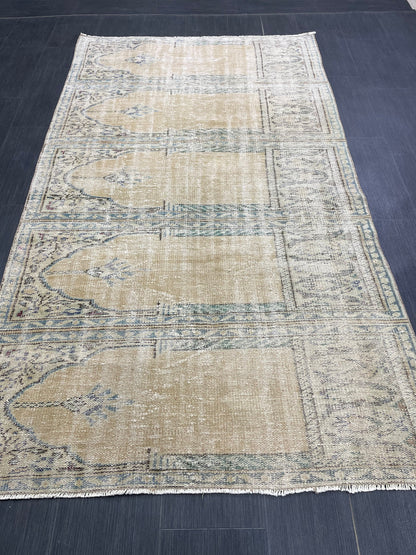 Oriental RUG TURKISH Rug 4.3 x 7.6 Vintage Oushak Rug Vintage Persian Rug Wool Meditation Rug Handmade Rugs Vintage Prayer Rug