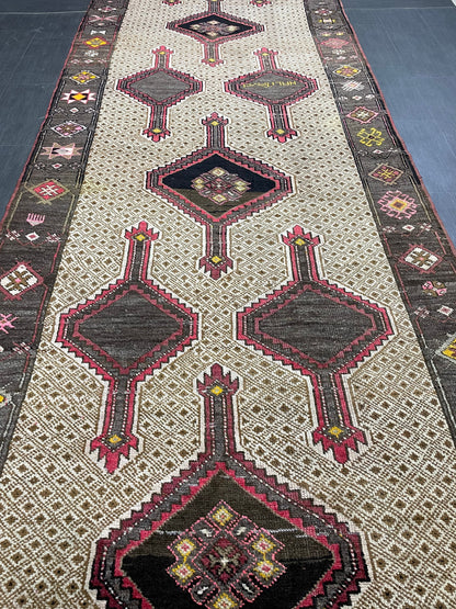 High Wool Pile Runner Rug 5 x 13.7 Turkish Runner Rug Large Vintage Runner Rug Hallway Runner Rug Muted Runner Rug Wool Oushak Runner Kars