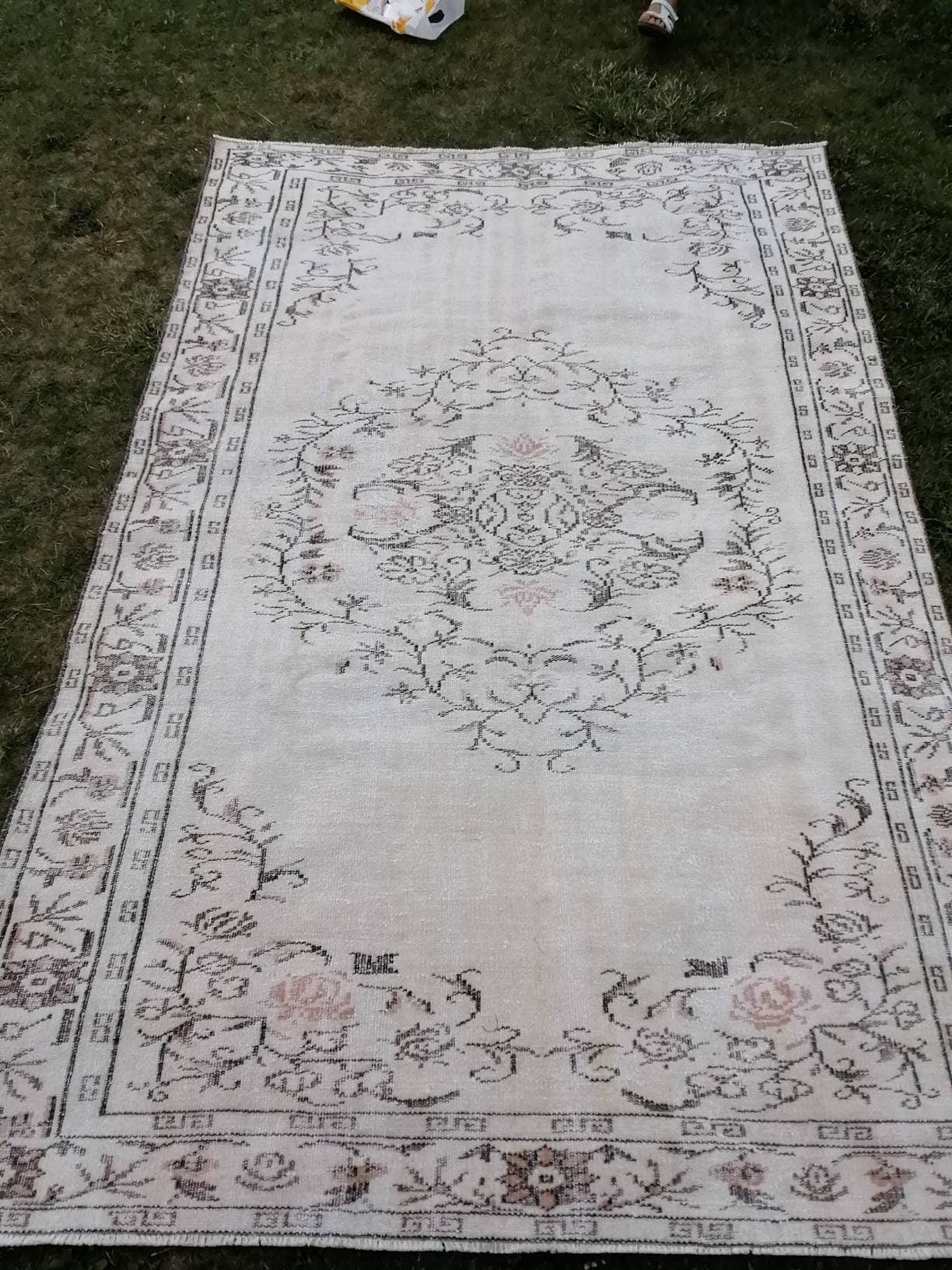 Natural handmade wool rug, living room rug, distressed rug 5'10x9 vintage rug,oushak turkish rug