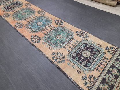 2.9 x 11.8 wool Oushak Runner Rug Turkish Runner Rug Vintage Runner Rug 3x12 Hallway Runner Rug Kitchen Runner Rug Handmade Wool Runner Rug