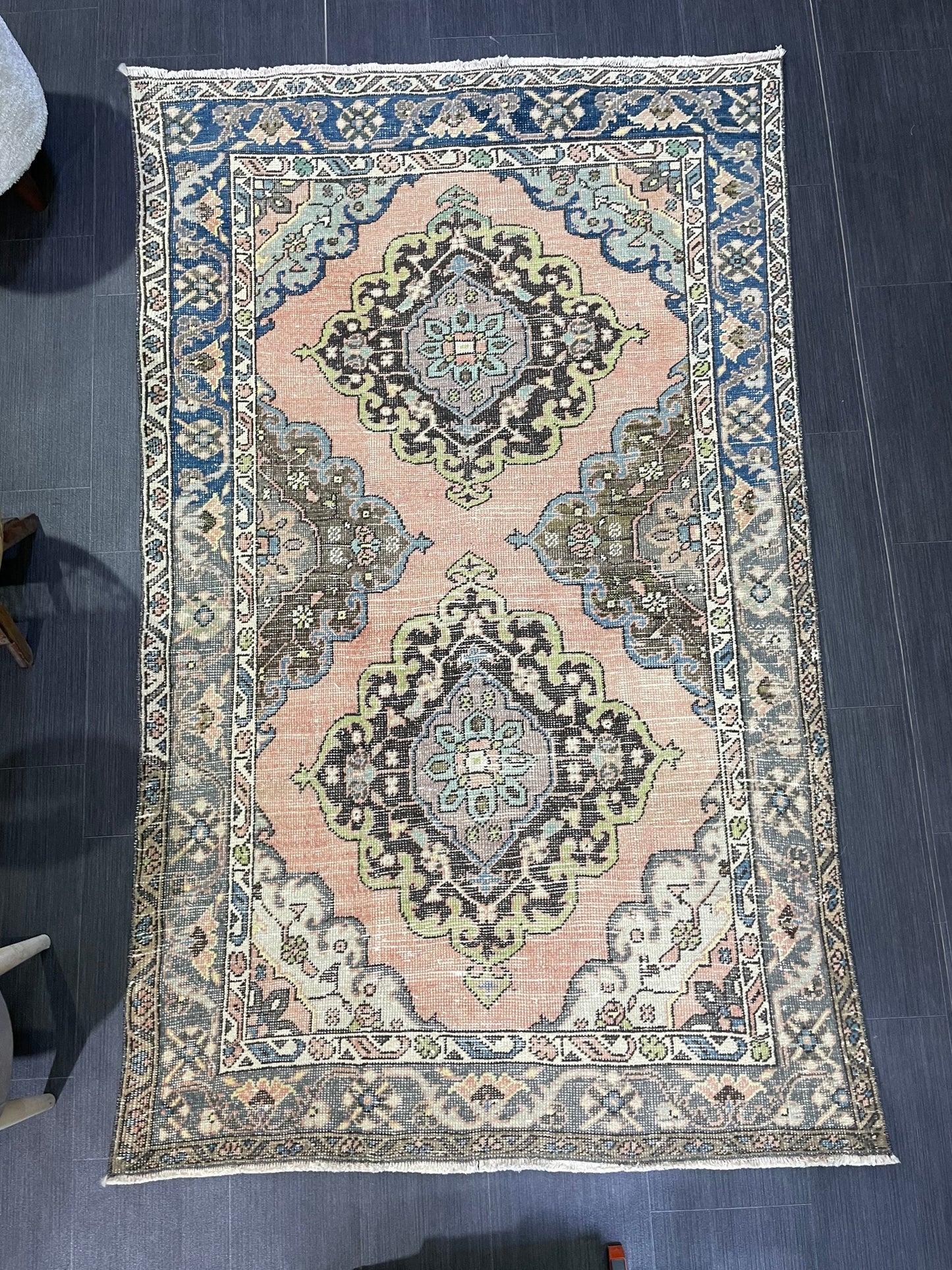 Vintage Rug, Persian 4 x 6.7 Rug, Navy Hand Knotted Rug, HANDMADE Rug, Vintage Turkish Rug, Oushak Rug, Oriental Rug, Wool Rug