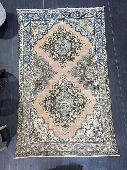 Vintage Rug, Persian 4 x 6.7 Rug, Navy Hand Knotted Rug, HANDMADE Rug, Vintage Turkish Rug, Oushak Rug, Oriental Rug, Wool Rug