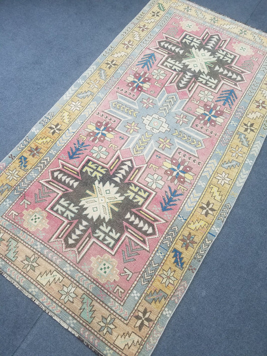 3.9 x 6.3 Oushak wool rug, turkish rug vintage rug