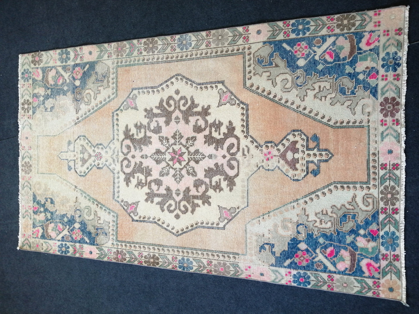 7.2 x 4.2 Turkish Rug, Oushak Rug, Hand Knotted Wool Vintage Rug, Oriental Rugs, Runner Rug, Fun Vintage Rug, Hand Made Rug 4x7 Blue Rug