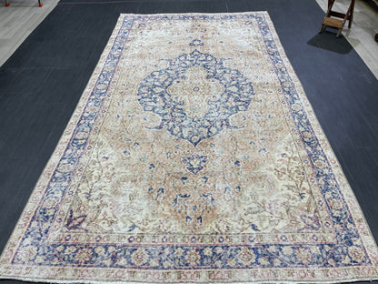 Persian RUG Vintage TURKISH 5 x 8.7 Rug Blue Vintage Rug Wool Oushak Rug Handmade Rug Hand Knotted Rug Natural Wool Rug