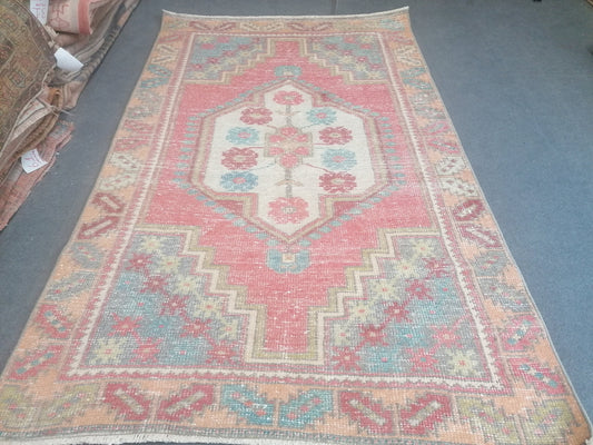 Vintage blue rug 3'10x6'1 oushak rug handmade wool rug, living room rug