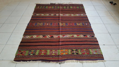 Hand Made Oushak Rug  KiLiM Rug Turkish Rug Vintage Rug Flatwoven with Embroidered