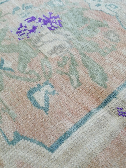 3.4 x 4.9 OUSHAK RUG TURKISH Oushak Rug Vintage Muted Oriental Rug Vintage Runner Rug Wool Oushak Rug Hand Made Rugs Vintage Turkish Rug