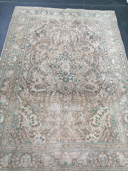 Vintage Handmade Persian Rug 6.5 x 9.6 Vintage Oriental Rugs  MUTED Vintage Persian Rug Living room Rug, Vintage Oushak Rug, Wool Rug