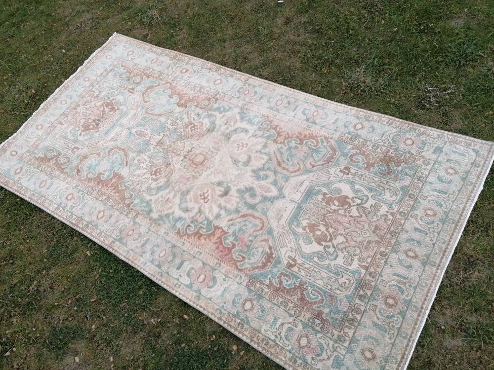 Turkish rug, vintage rug 4'2x8'3 oushak bohemian rug, area rug