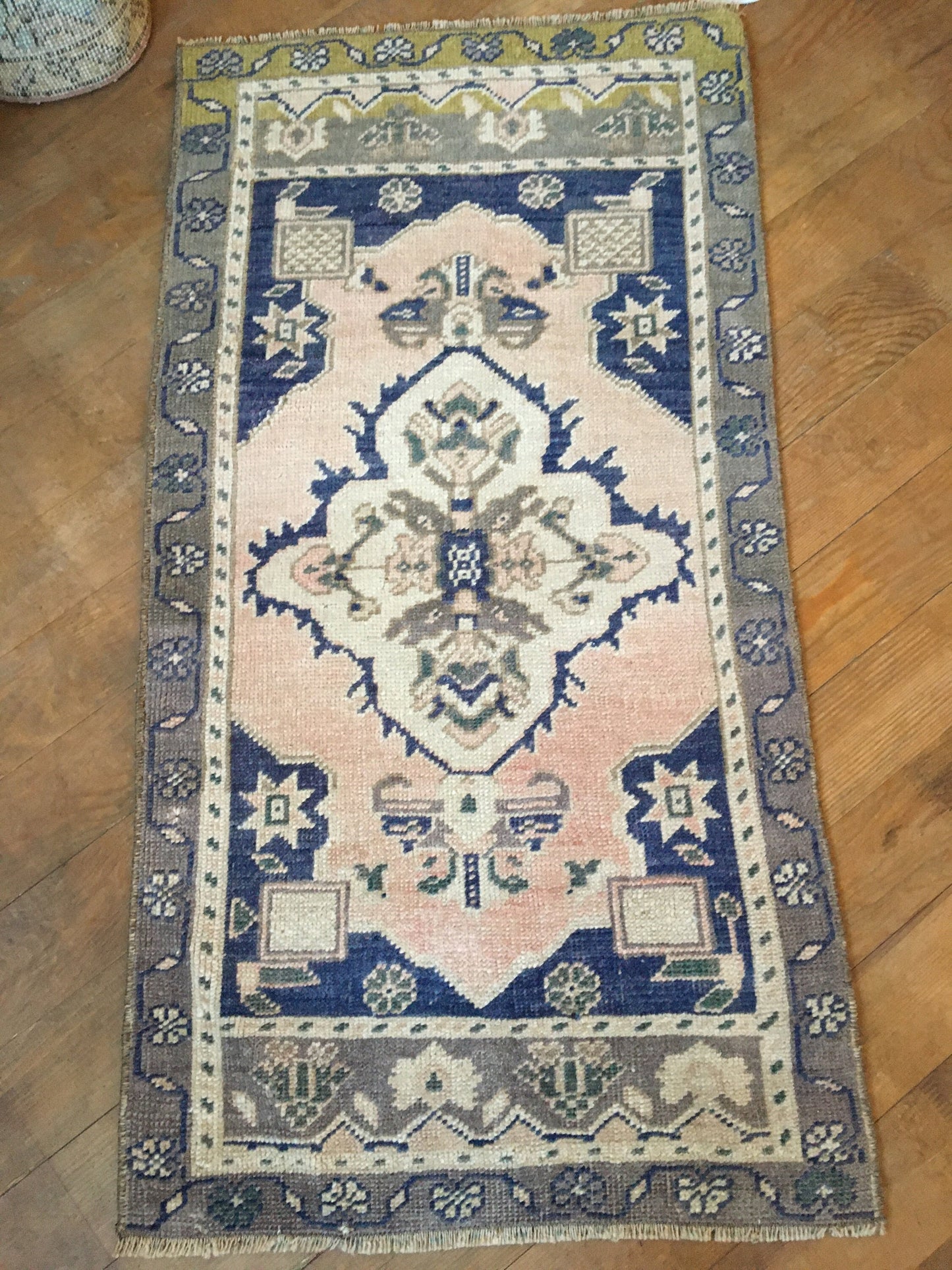 2x3 feet turkish small rug, vintage blue bedroom mini rug, oushak kitchen area small rug, handmade wool bath mat rug,entryway tiny muted rug