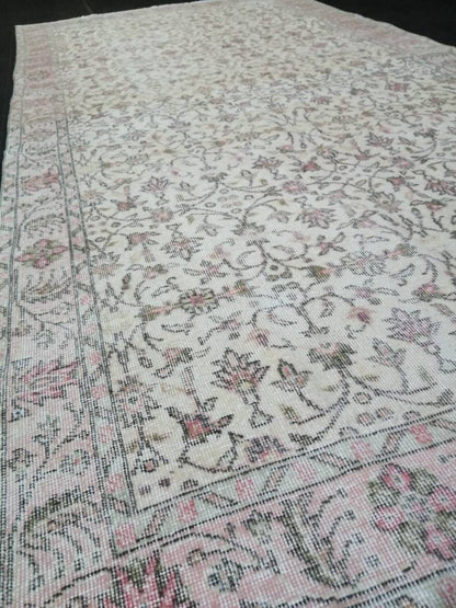 Large TURKISH Rug 4.9 x 9.7 Vintage Oushak Runner Rug Vintage Runner Rug Wool Oriental Rug Hand Made Rugs Floral Rug