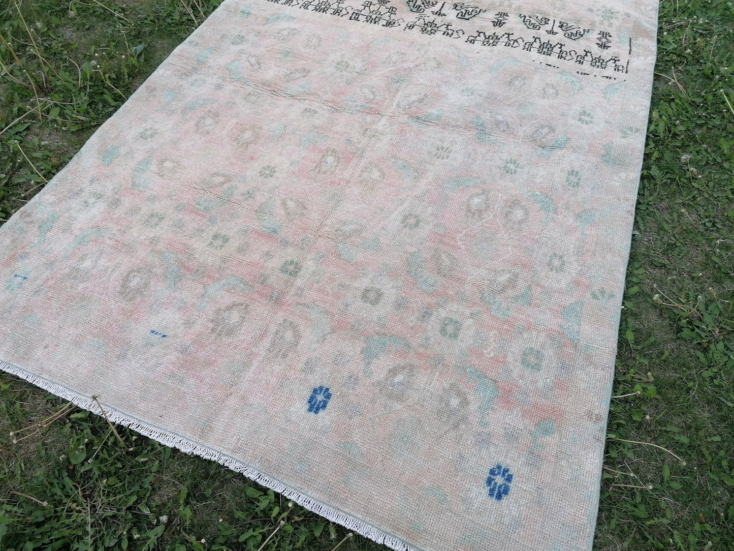 Turkish vıntage rug, oushak vintage rug 4'4x7'4 anatolian vıntage rug,wool rug