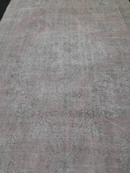 WOOL Distressed RUG 6.5 x 10 Turkish Oushak Rug Large Vintage Rug Tint of Pink Vintage Hand Made Persian Rug Muted Vintage Turkish Rug 7x10