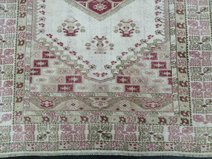 WOOL RUG Turkish Area Rug 5.3 x 7 Pink Vintage Rug Fan Hand Made Cute Oushak Rug Persian Muted Rug Earth Tones Rug Wool Pile Rug Rustic Rug