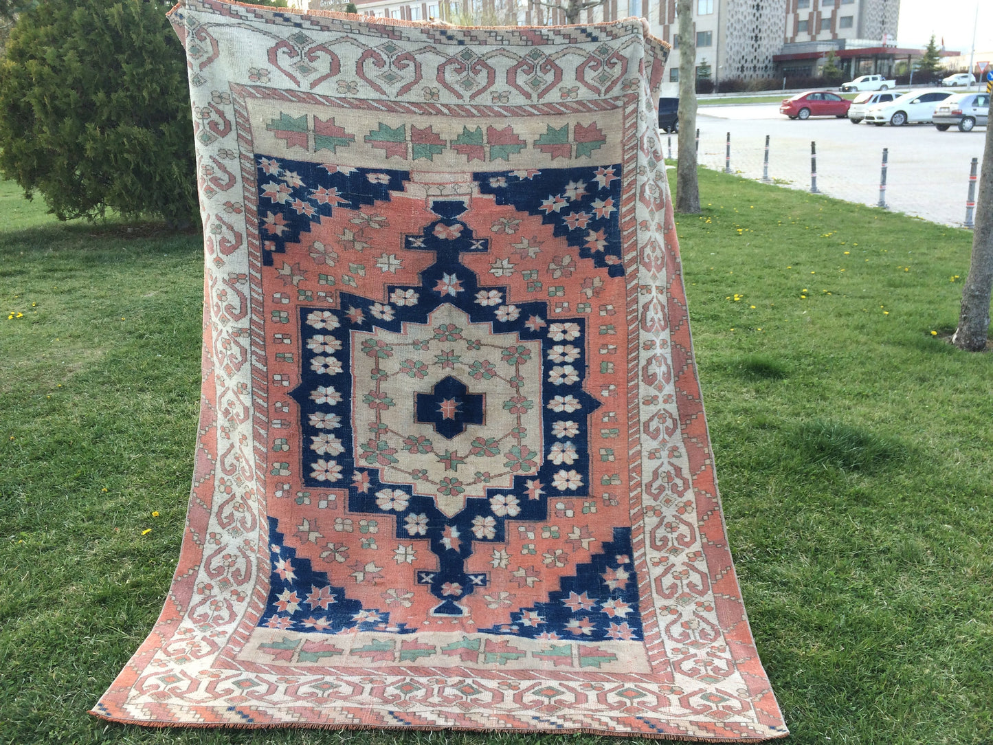 7 x 5 Large Area BOHEMIAN Rug, Vintage Oushak Rug, Special Rug, Oushak Rug, Vintage Turkish Rugs, WOOL RUGS, High Quality  Blue Rugs