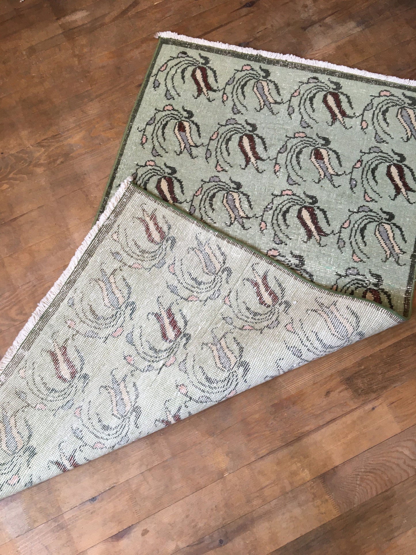 3x5 feet handmade floral mini runner rug, turkish kitchen floor wide rug, grey bathroom area rug, entryway large muted color rug, bohem rugs