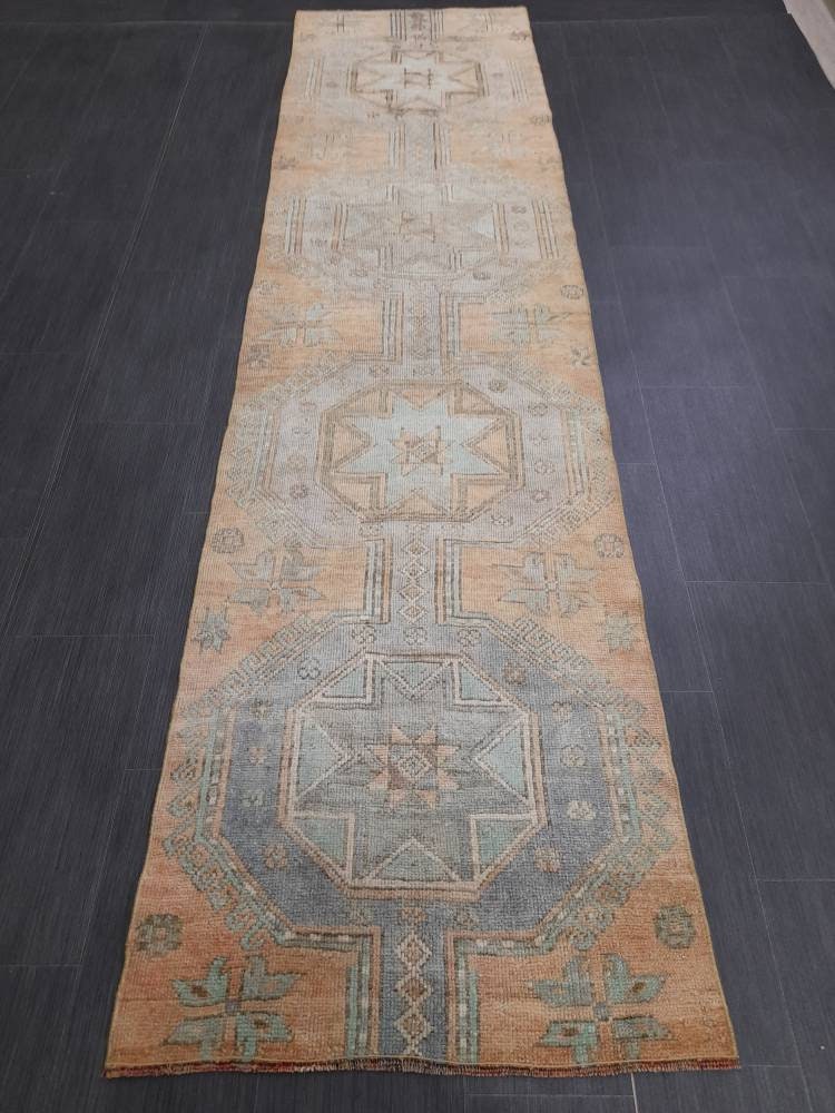 Vintage Runner Rug Muted Turkish Runner Rug 2.5 x 10 Oriental Runner Rug Hallway Runner Kitchen Runner Rug Wool Runner Rug Star Runner Rug