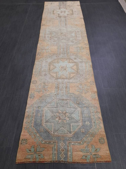 Vintage Runner Rug Muted Turkish Runner Rug 2.5 x 10 Oriental Runner Rug Hallway Runner Kitchen Runner Rug Wool Runner Rug Star Runner Rug
