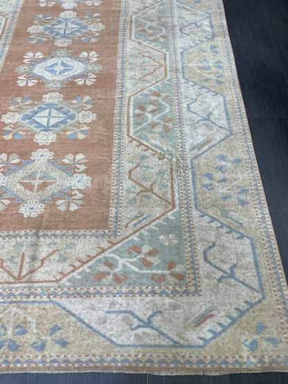 Vintage Rug, TURKISH Handmade 6.5 x 9.5 Rug, Vintage Turkish Rug, Oushak Rug, Turkish Oushak Rug, Hand Knotted Soft Wool Rug Distressed Rug