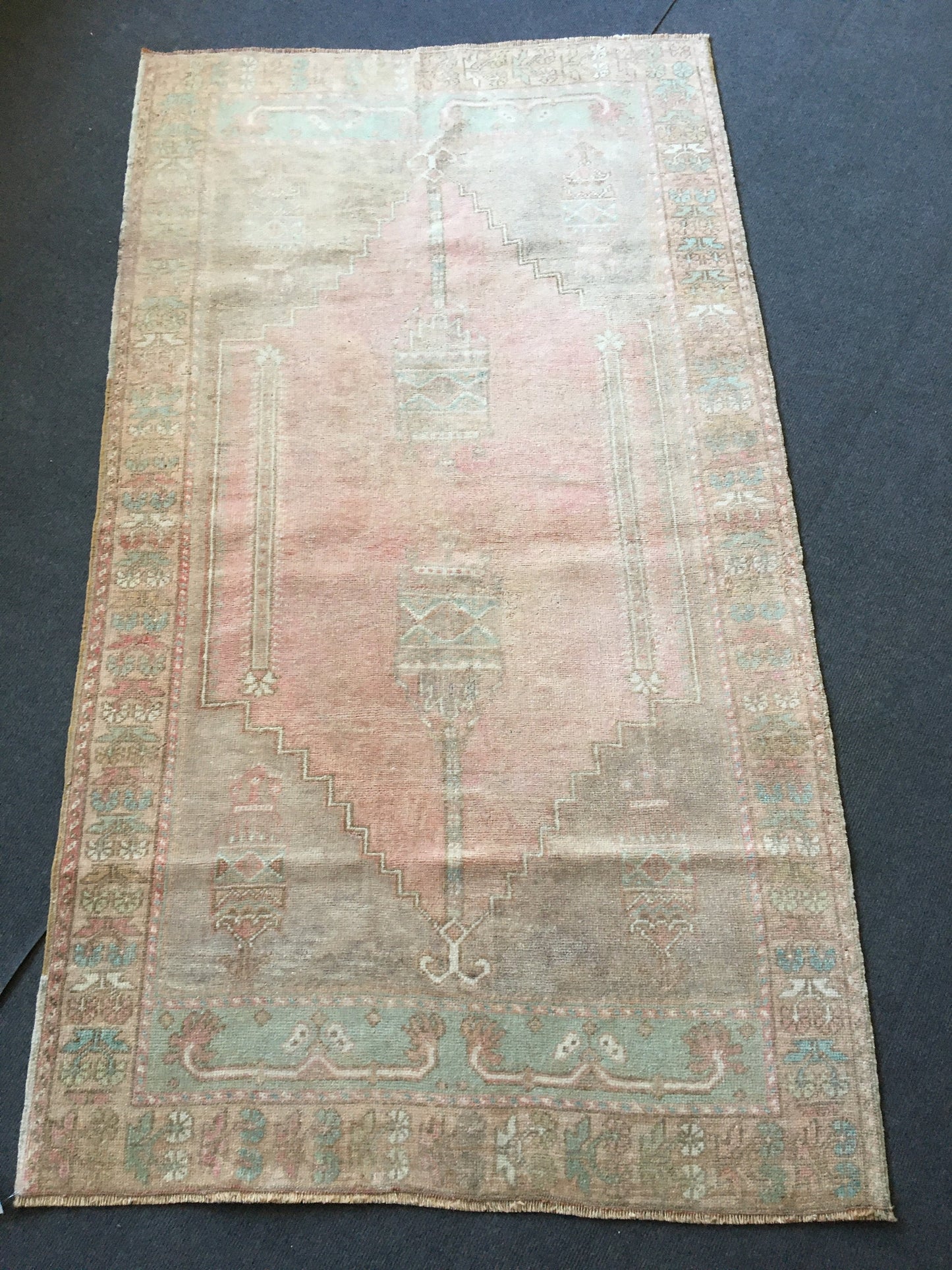 3x6 feet turkish oushak large rug, pastel vintage living room wide rug, muted handmade wool bedroom rug, kitchen area rug, bathroom area rug