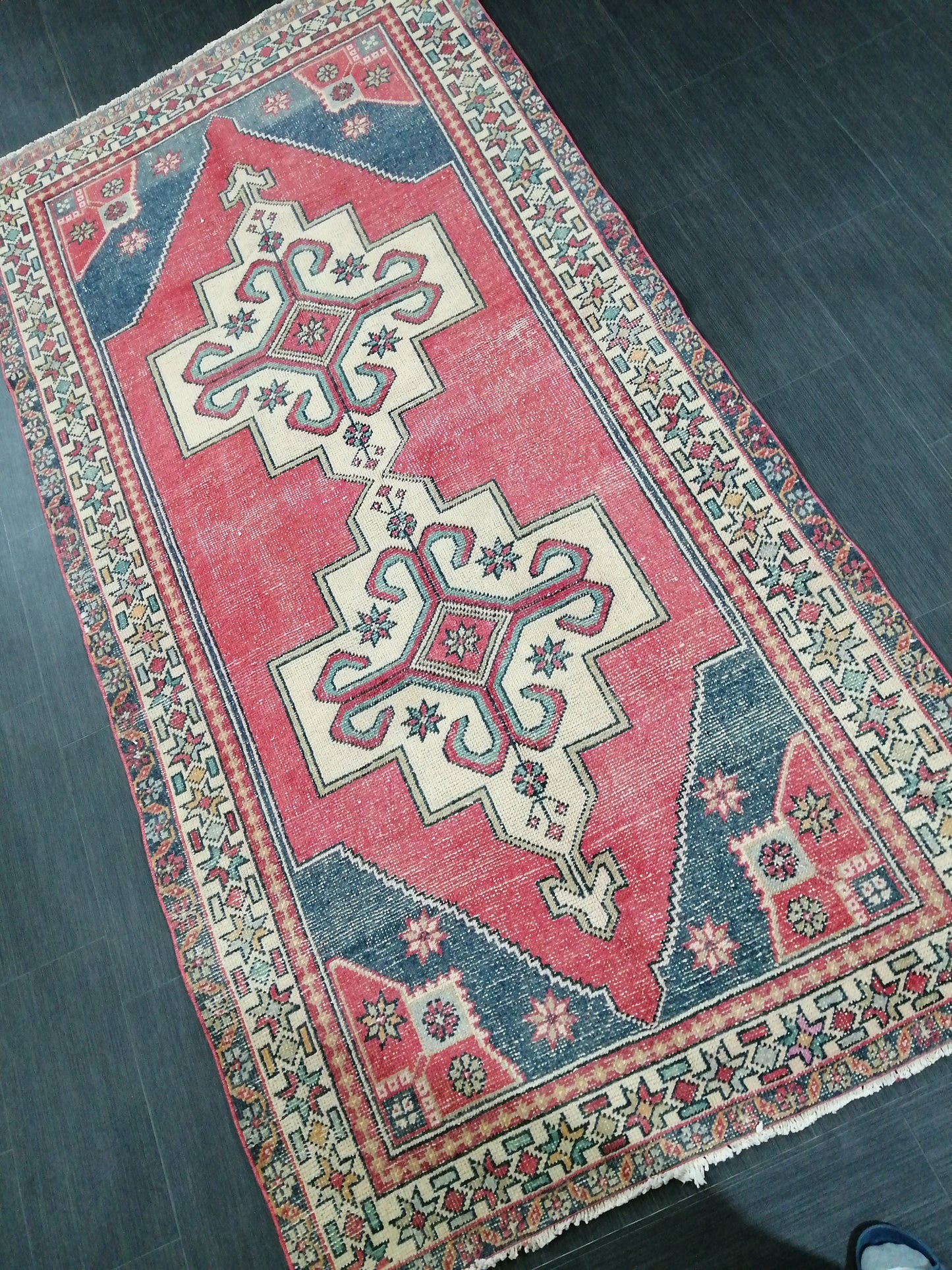 Vintage OUSHAK RUG 8.6 x 4.4 Modern Motifs  TURKISH Rug Vintage Modern Rug Vintage Rug Wool Oushak Rug Hand Made Rugs