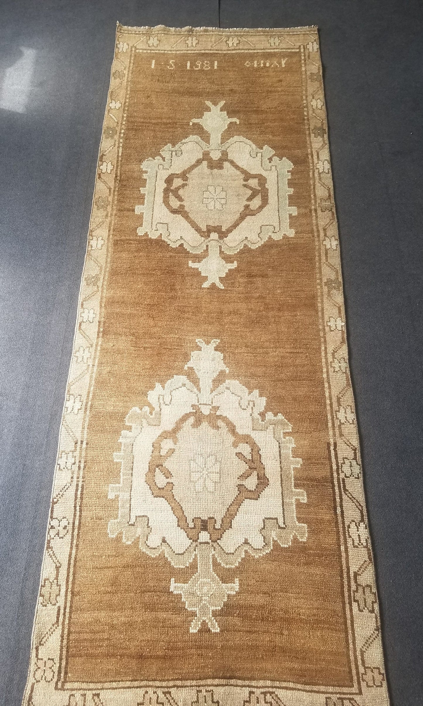 Neutral wool runner rug 3'3x9'5 oushak runner rug unique handmade rug kitchen runner