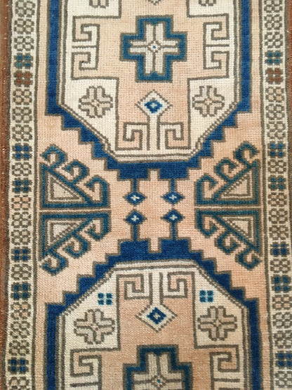 2x3 feet vintage small rug, oushak bedroom small rug, entryway blue small rug, turkish kitchen mini rug,, muted persian design bathroom rug
